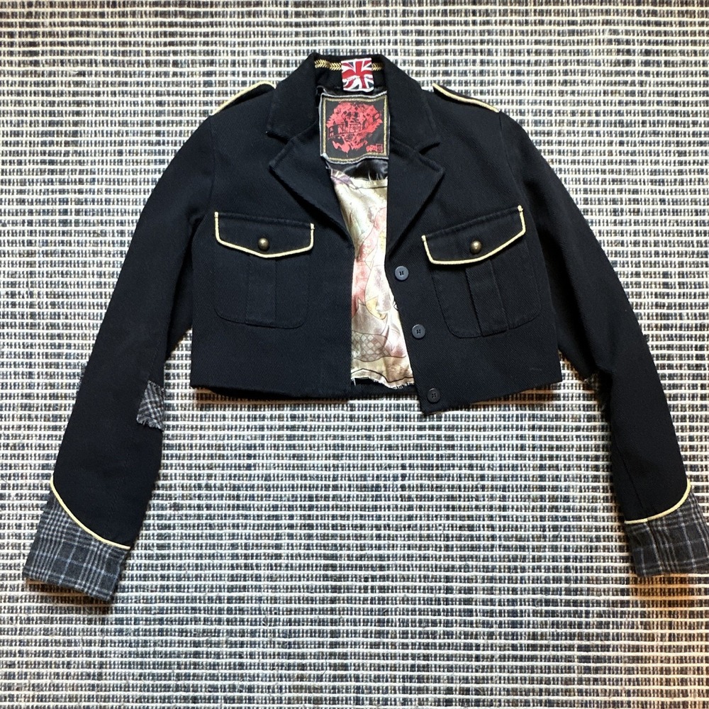 Mayflower Women's Black Cropped Military Jacket Button Front Lined Size 12